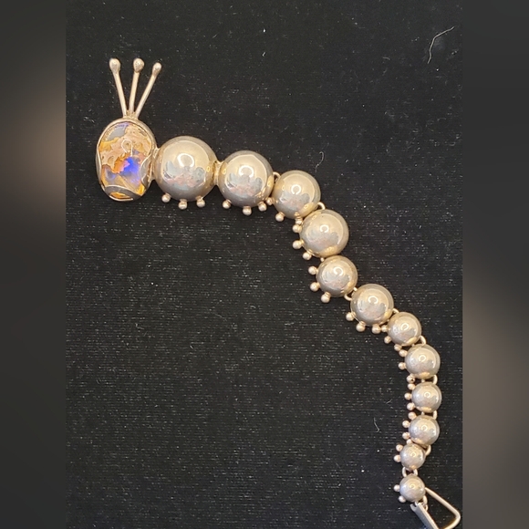 Reveriano Castillo Taxco Sterling Quartz Caterpillar Brooch Whimsical  6 inch - Picture 3 of 13